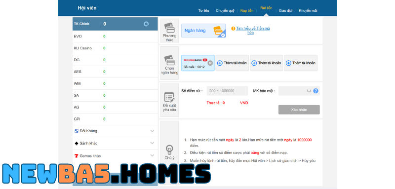 Hướng dẫn rút tiền Newba5 bảo mật nhanh chóng